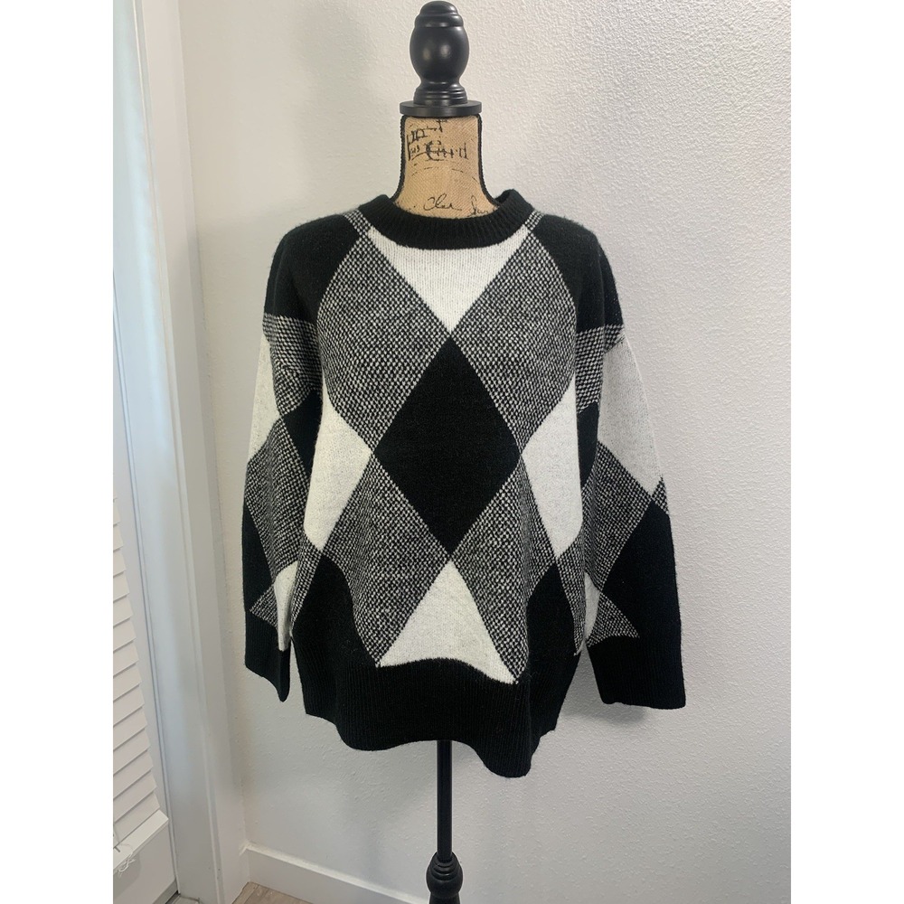 (C-83)Industry Republic Wool Blend Argyle Sweater Black Gray White Size M/M New‎ - Picture 2 of 8